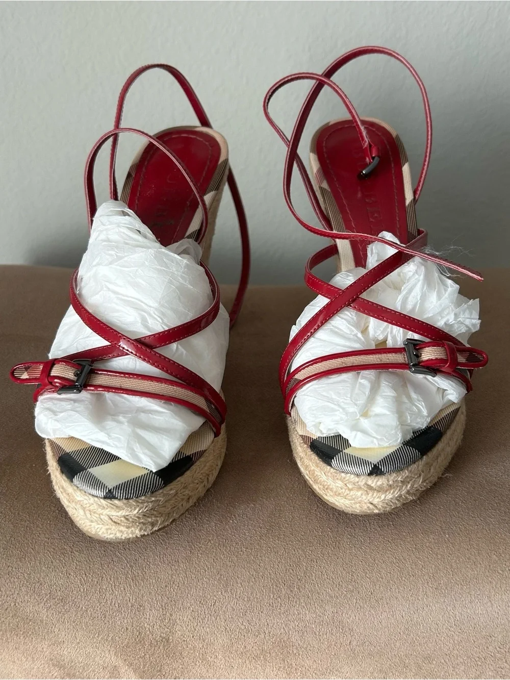 Burberry Women's raspberry  sorbet   Plaid Espadrille Sandals